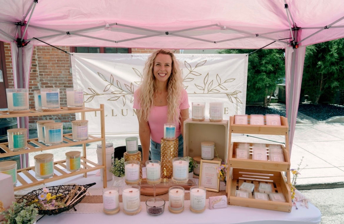 Maria Homer at the Illuminate Life Candle Co. market table