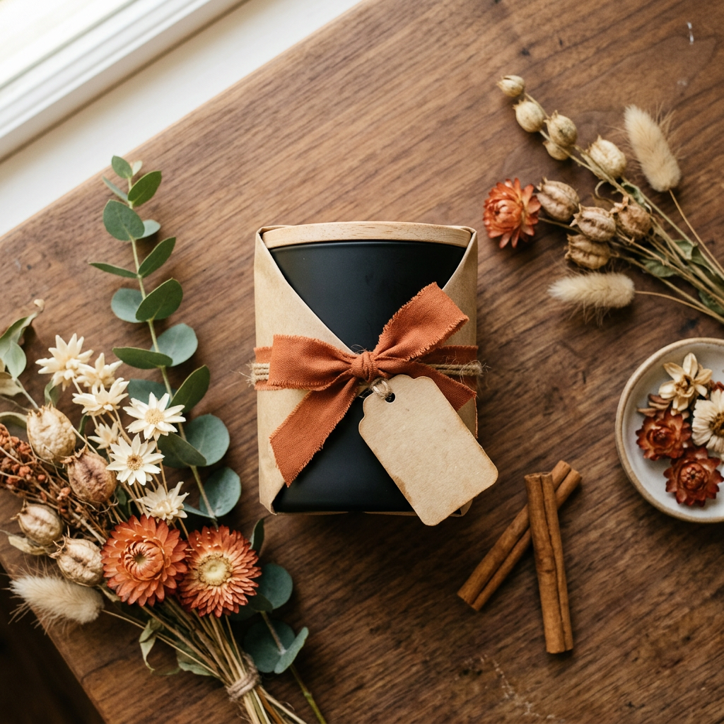 Gift-wrapped candle