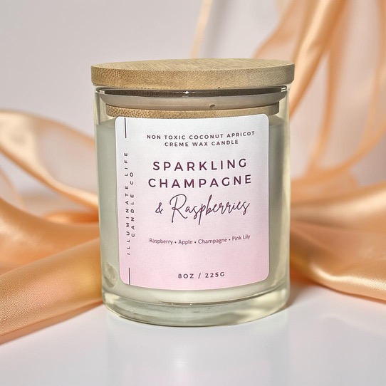 Sparkling Champagne & Raspberries candle, full jar